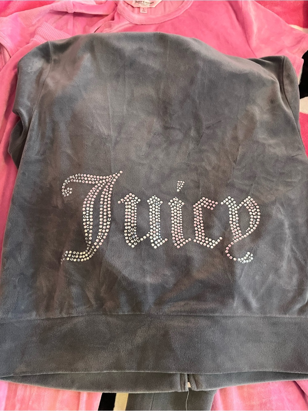 Juicy Couture Gray Velour Rhinestone Logo Track Jacket